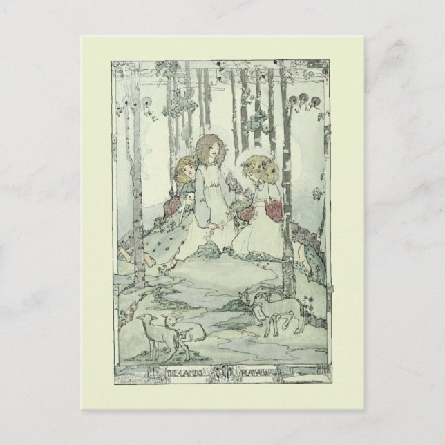 Carte Postale Filles et agneaux de Jessie Marion King (Devant)