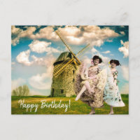 Filles Fleuris Danseuses Vintage et Moulin à Vent 