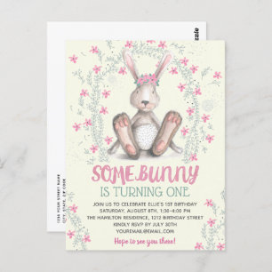 Carte Postale Filles Florales Roses Bunny Fête d'anniversaire In