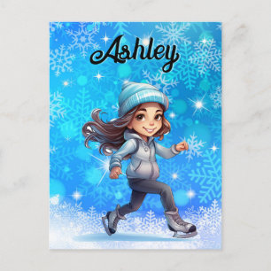 Carte Postale Filles Hiver Patinage sur glace Figure Patinage Fl