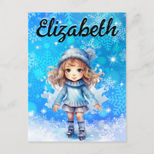 Carte Postale Filles Hiver Patinage sur glace Figure Patinage Fl