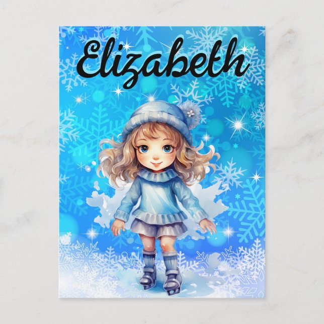 Carte Postale Filles Hiver Patinage sur glace Figure Patinage Fl (Devant)