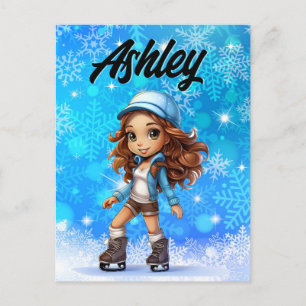 Carte Postale Filles Hiver Patinage sur glace Figure Patinage Fl