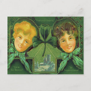 Carte Postale Filles irlandaises Shamrock Blarney Castle