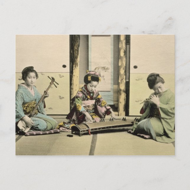 Carte Postale Filles japonaises jouant de la flûte, 'koto' et sa (Devant)