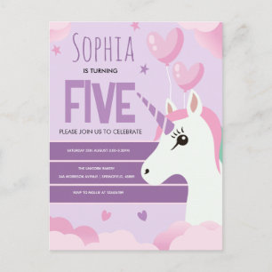 Carte Postale Filles Mignon Licorne Violette Anniversaire Enfant