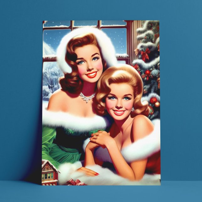 Carte Postale Filles Rétro de Noël Pin-up (Créateur téléchargé)