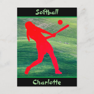 Carte Postale Filles Softball Batter sur Green