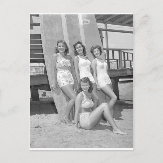 Carte Postale filles surfeuses vintage (Devant)