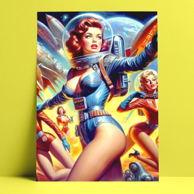Carte Postale Filles vintages en Sci-Fi (Créateur téléchargé)
