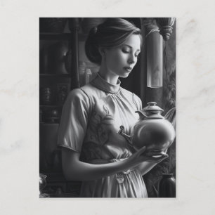 Carte Postale Film noir et blanc Noir Woman Thé de cuisine