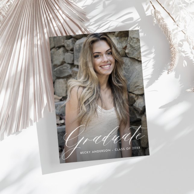 Carte Postale fin de graduation blanche stylisée enregistrer la  (Créateur téléchargé)