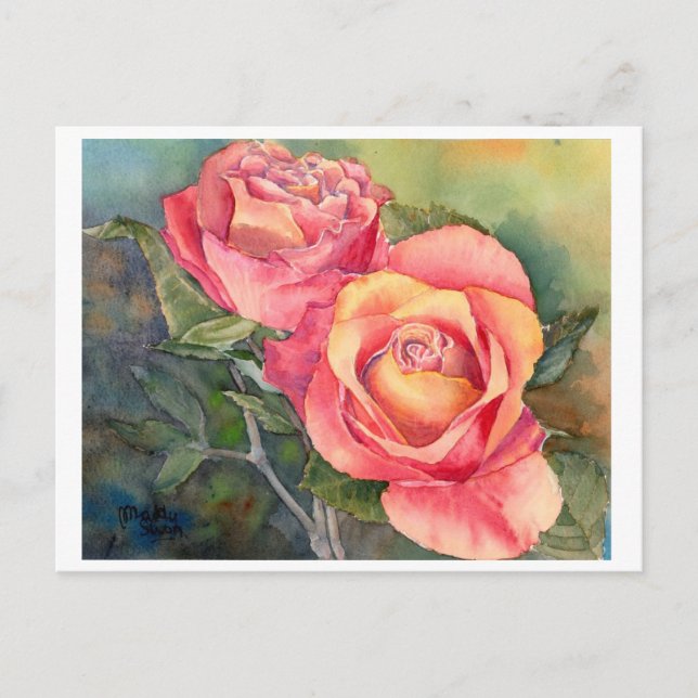 Carte Postale Fine Art - "Roses Rouges", aquarelle (Devant)