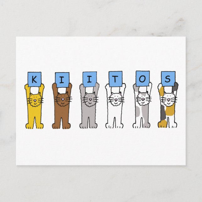 Carte Postale Finlandais Merci Kiitos Cartoon Chats (Devant)