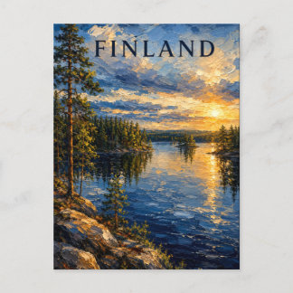 Carte Postale Finlande : Souvenir d'art de lac au coucher de sol