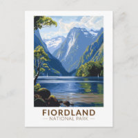 Fiordland National Park Travel Art Vintage