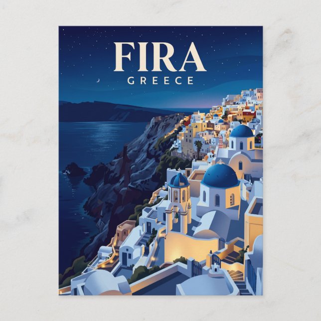 Carte Postale Fira la nuit Grèce (Devant)