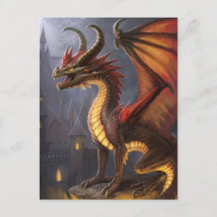 Carte Postale Fire Dragon Castle Imaginaire Art Mythique Créatur