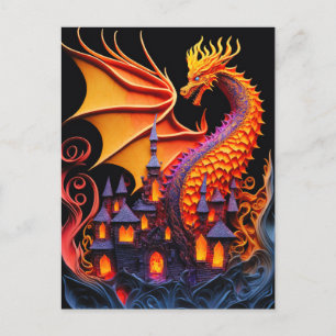Carte Postale Fire Dragon Castle Imaginaire Art Mythique Créatur