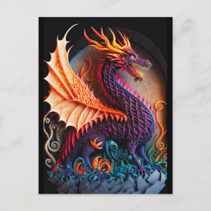 Carte Postale Fire Dragon Castle Imaginaire Art Mythique Créatur