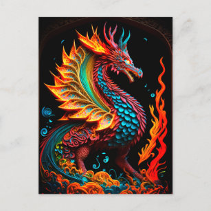 Carte Postale Fire Dragon Castle Imaginaire Art Mythique Créatur