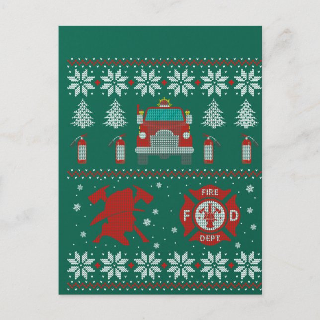 Carte Postale Firemen Firefighter Christmas Ugly Xmas Sweater (Devant)