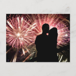 Carte Postale Fireworks Couple Kisser Silhouette