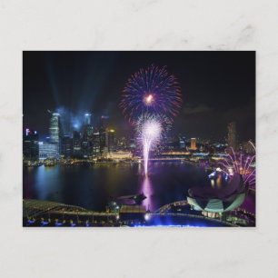Carte Postale Fireworks Show in Boat Quay Singapore City Skyline