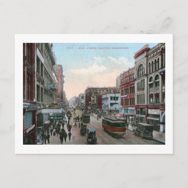 Carte Postale First Ave., Seattle, Washington 1909 Vintage (Devant)