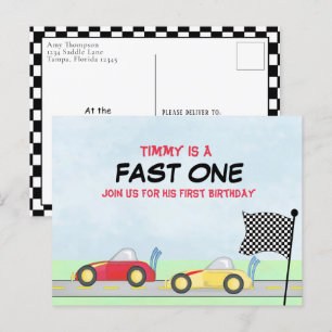 Carte Postale First Birthday Boys Race Car Track Modern Fun