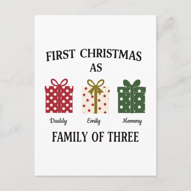 Carte Postale First Christmas as Family of Three Gift (Devant)