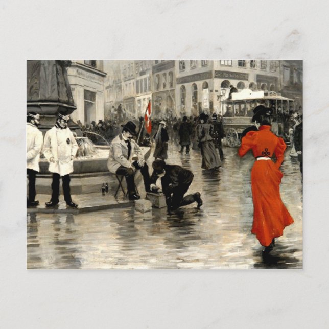 Carte Postale Fischer - La Dame en rouge (Devant)