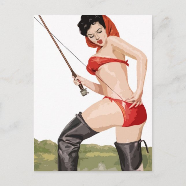 Carte Postale Fishing pin-up vintage poster (Devant)