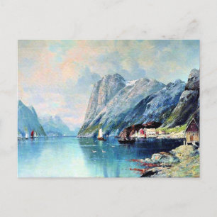Carte Postale Fjord en Norvège, peinture d'art,