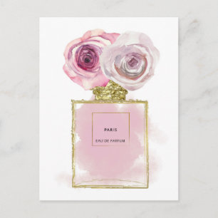 Carte Postale Flacon de parfum Floral Fashion Roses roses or Gla