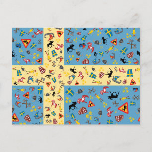 Carte Postale Flag of Sweden with culture icons postcard