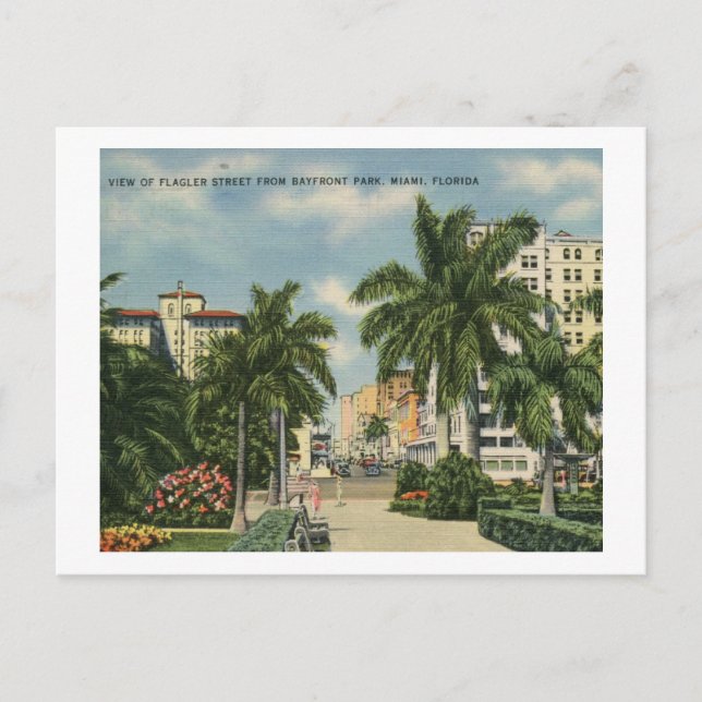 Carte Postale Flagler St, Miami, Floride Vintage (Devant)