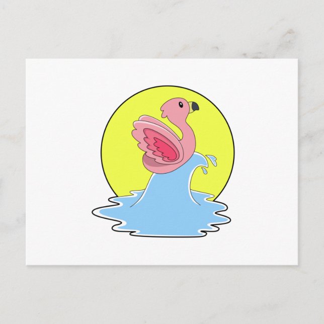 Carte Postale Flamant en surfant sur l'eau (Devant)