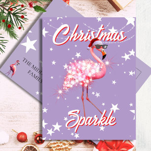 Carte Postale Flamant rose à Santa Hat & Sunglass Purple Noël