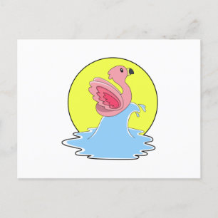 Carte Postale Flamant rose à Surfing on Water