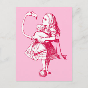 Carte Postale Flamant Rose Alice au Pays des Merveilles Vintage
