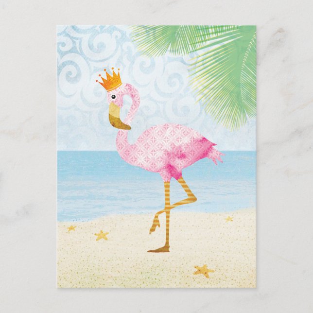 Carte Postale Flamant rose aquarelle avec couronne royale (Devant)