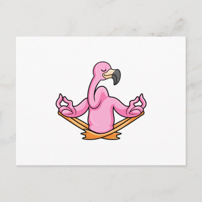 Carte Postale Flamant rose au yoga en tailleur (Devant)