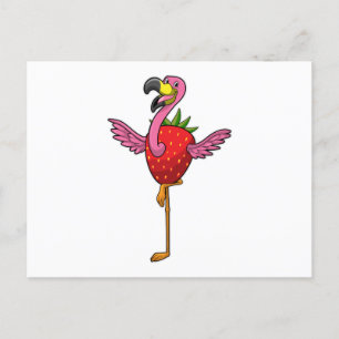 Carte Postale Flamant rose aux fraises