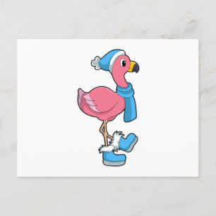 Carte Postale Flamant rose avec Ecarf & Casquette