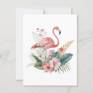 Carte Postale Flamant rose Avec Fleurs