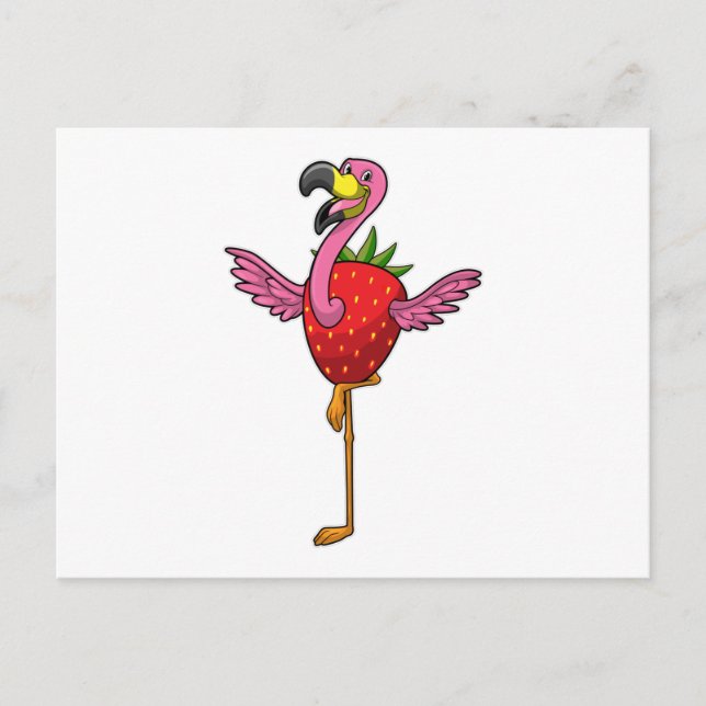 Carte Postale Flamant rose avec fraise (Devant)