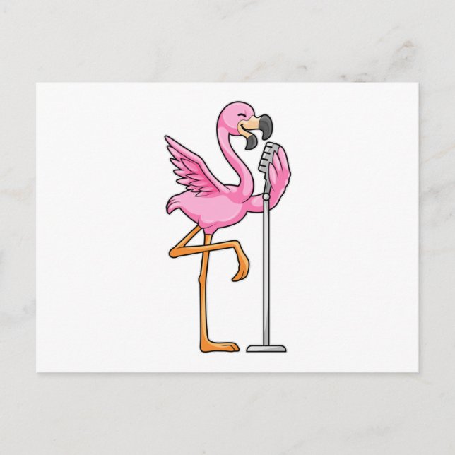 Carte Postale Flamant rose avec Microphone qui chante (Devant)
