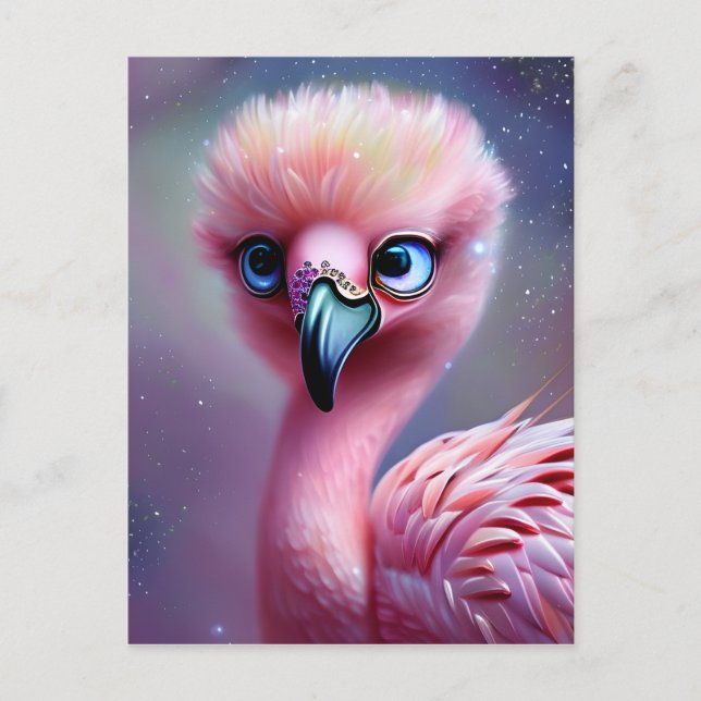 Carte Postale Flamant rose bébé Kawaii mignet et adorable (Devant)