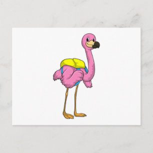 Carte Postale Flamant rose comme élèves avec cartable